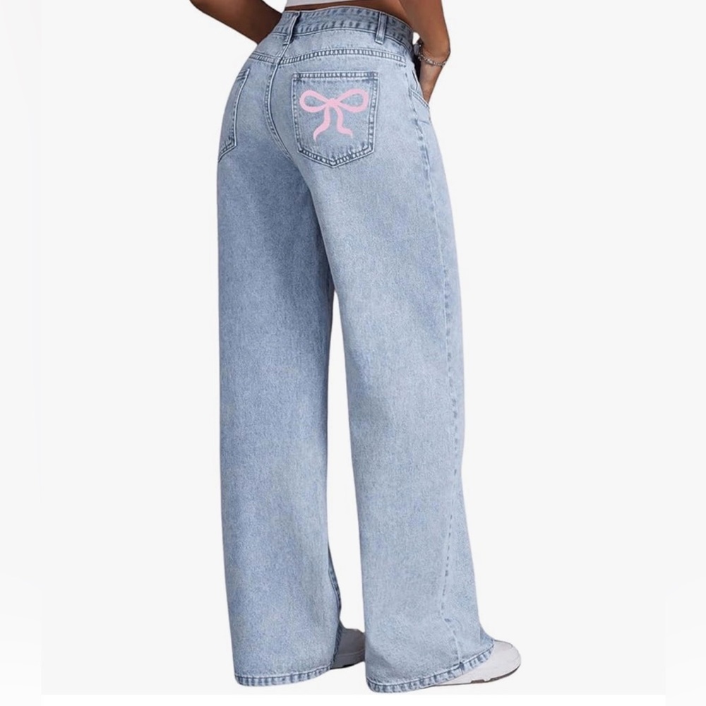 Shein Pink Bow Wide Leg Jeans XXS